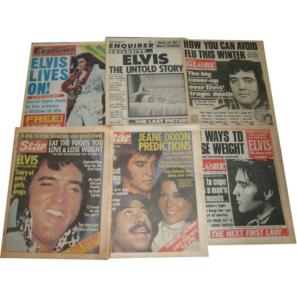 LOT Vintage 1970's Elvis Death Coverage Newspapers: Examiner Star Enquirer Globe